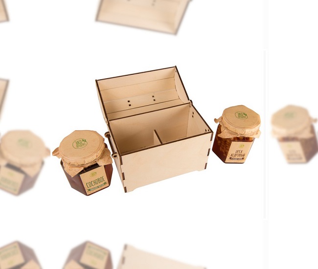 коробка в виде ящичка для упаковки промо-подарка варенья с логотипом