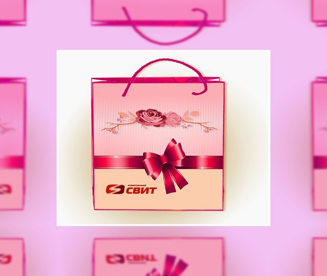 розовый подарочный пакет с логотипом